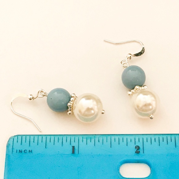 Silver Light Blue Bead Pearl Earrings Handmade - Picture 8 of 8